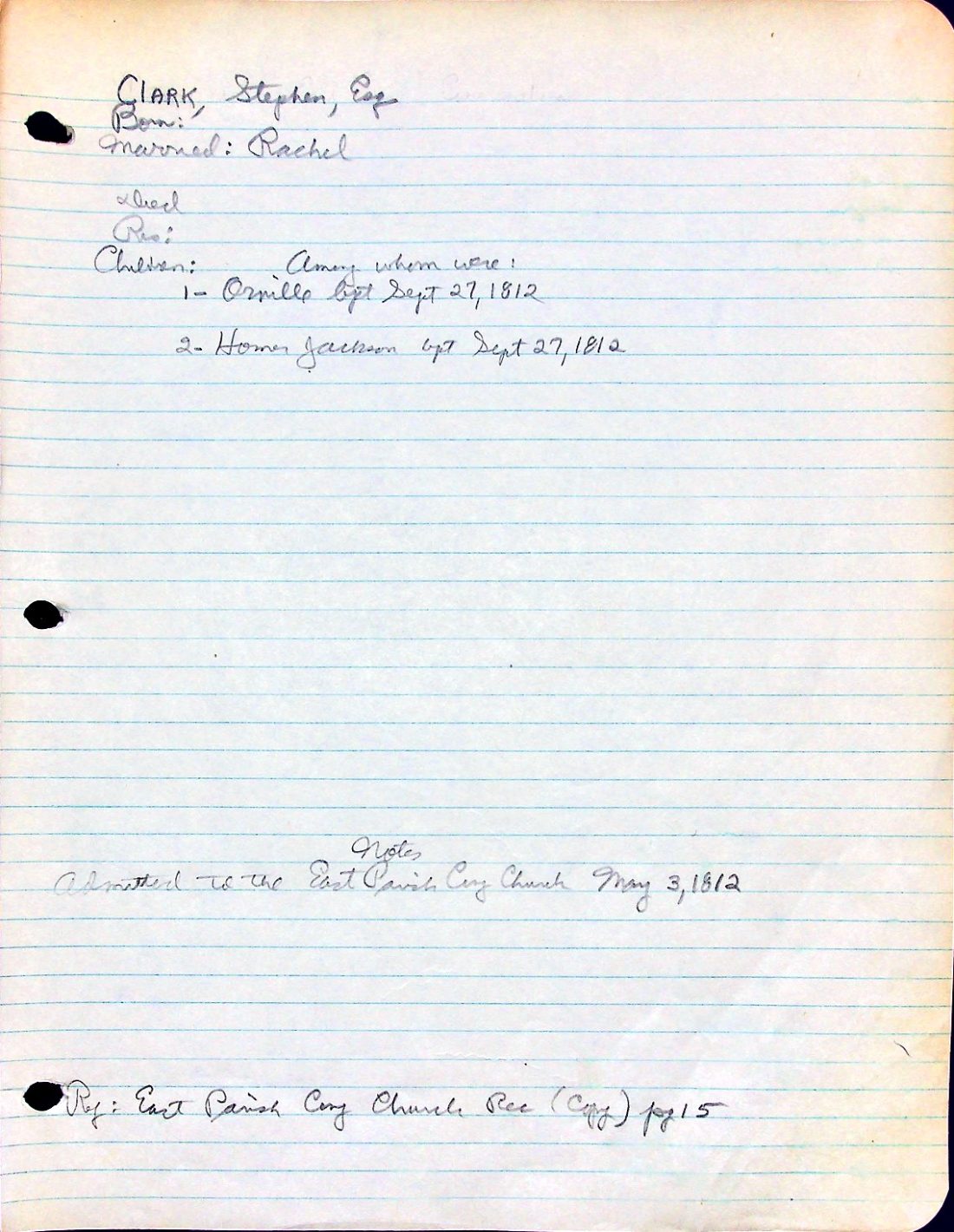 CLARK, Stephen, Esq. (n.d.) Rachel